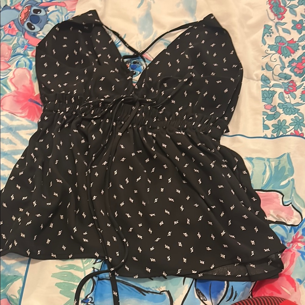 Papermoon Black and White Tie Front Camisole